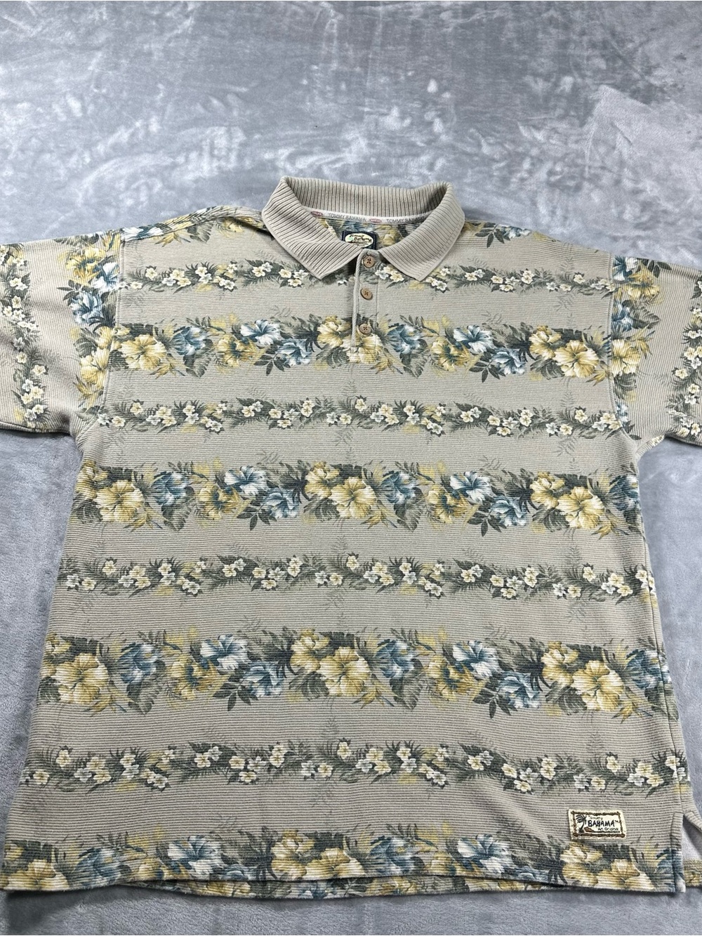 Tommy Bahama Vintage Tan Floral Ribbed Polo Shirt XL